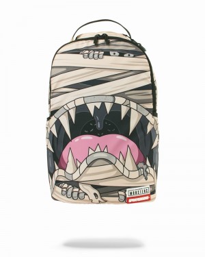 Beige Sprayground Monsters Mummy Shark Men's Backpacks | 551411799