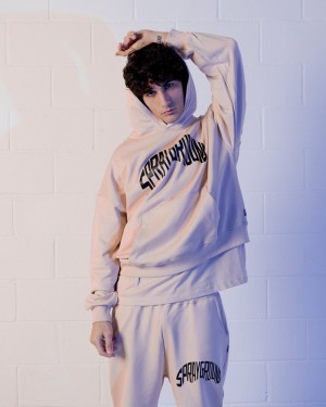 Beige Sprayground Shark Shape Basic Men's Hoodie | 713655366