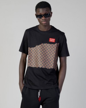 Black Sprayground Andre Checkered Men's T Shirts | 331053210