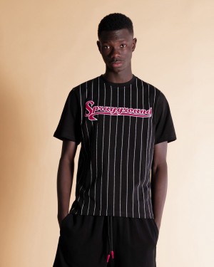 Black Sprayground Baseball Men's T Shirts | 936435376