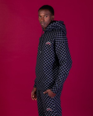 Black Sprayground Basic Cap Check Men's Hoodie | 19678533