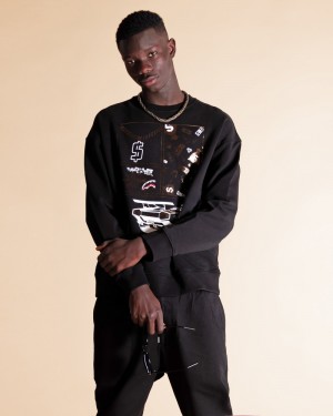 Black Sprayground Be Rich Crewneck Men's Sweatshirts | 303486182