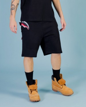 Black Sprayground Bermuda Label Shark Men's Shorts | 284350171