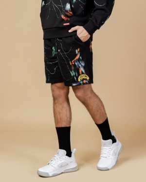 Black Sprayground Bermuda Paint Splat Knit Men's Shorts | 176621636