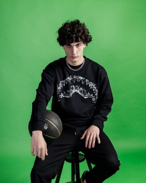 Black Sprayground Broken Glass Crewneck Men's Sweatshirts | 394720417