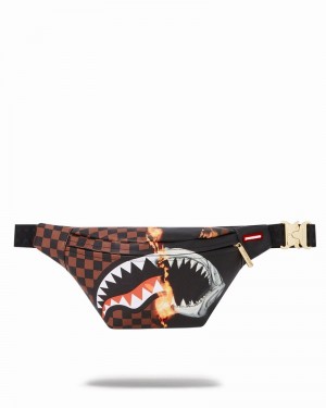 Black Sprayground Burnt Sharks In Paris Savvy Men's Waist Bags | 23217679