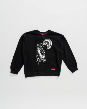 Black Sprayground Bw Comic Shark Over Crew Kids' Sweatshirts | 365359888
