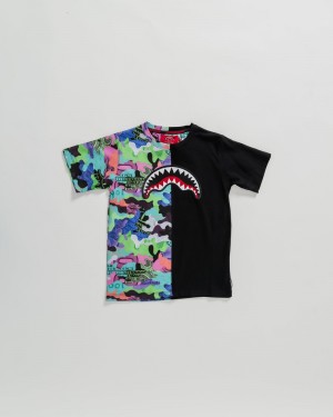 Black Sprayground Camo 100 Split Kids' T Shirts | 166044563