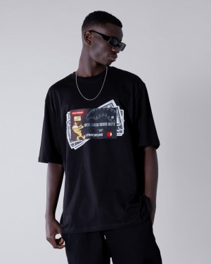 Black Sprayground Credit Card Men's T Shirts | 804452125