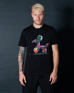 Black Sprayground Dog Joker Men's T Shirts | 196689532