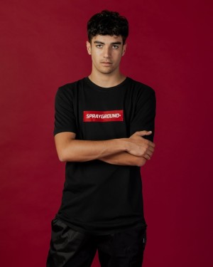 Black Sprayground Double Logo Men's T Shirts | 449314484