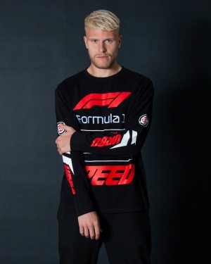 Black Sprayground Formula 1 Menacing Crew Men's Sweatshirts | 637613411