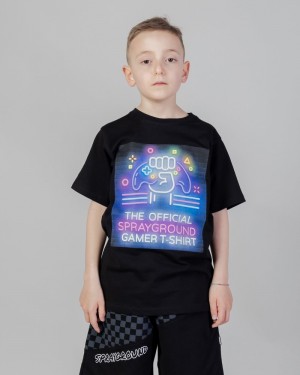 Black Sprayground Gamer Kids' T Shirts | 70945268