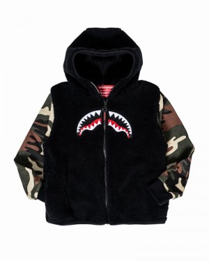 Black Sprayground Little Bear Camo Full Zip Kids' Hoodie | 553651284
