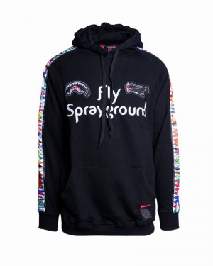 Black Sprayground Logo Fly Men's Hoodie | 948815302