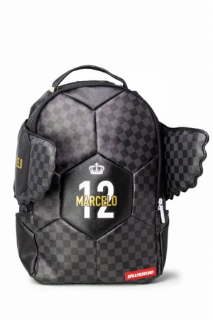 Black Sprayground Marcelo Soccer King Men's Backpacks | 149439004