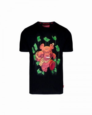 Black Sprayground Money Bear Women's T Shirts | 514595686