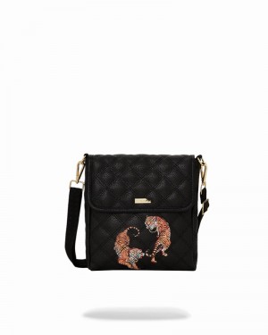 Black Sprayground Money Tigers Sling Men's Messenger Bags | 413051414