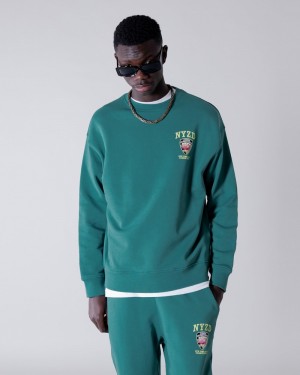 Black Sprayground Nyzd Crewneck Green Men's Sweatshirts | 4133539