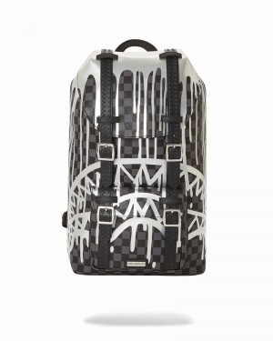 Black Sprayground Platinum Drips Hills Men's Backpacks | 214275331