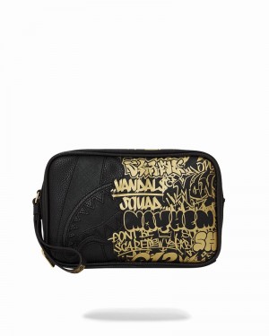 Black Sprayground Pochette Half Graff Gold Brick Men's Toiletry Bags | 719594773