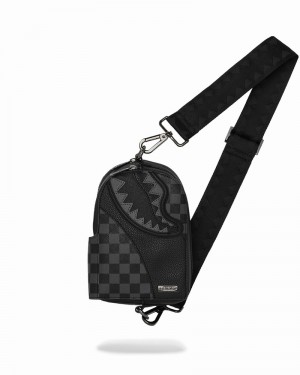 Black Sprayground Raceway Shadow Phantom Sling Men's Backpacks | 769501023