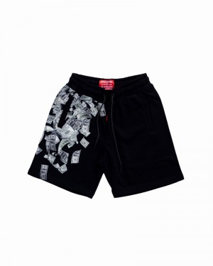 Black Sprayground Raining Money Women's Shorts | 311303875