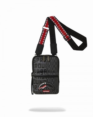 Black Sprayground Sharkfinity Stealth Pilot Sling Men's Messenger Bags | 444064659