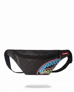 Black Sprayground Sharks In Paris Glow Savvy Men's Waist Bags | 700711605