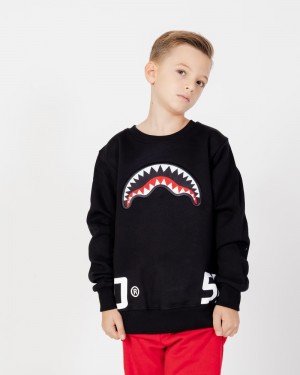 Black Sprayground Smooth Crew Kids' Sweatshirts | 182602959
