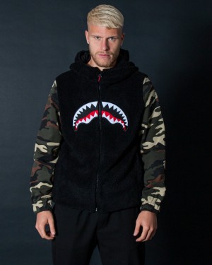 Black Sprayground Split The Check Crew Men's Hoodie | 38093968