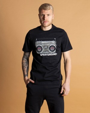 Black Sprayground Stampa Stereo Men's T Shirts | 200628638