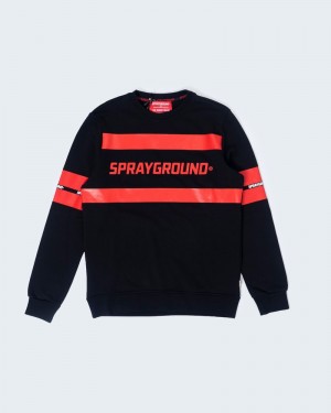Black Sprayground Team Crew Men's Sweatshirts | 887337905
