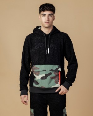 Black Sprayground Teddycamo Pocket Men's Hoodie | 994681902
