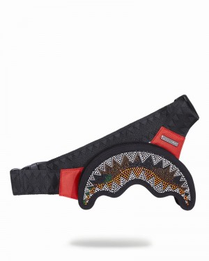 Black Sprayground Trinity Camo Shark Men's Waist Bags | 246830086