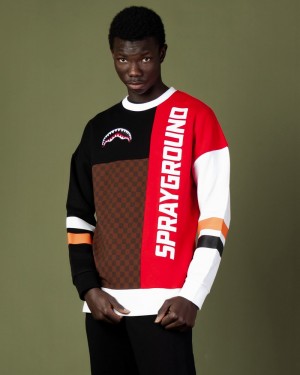 Black Sprayground Triple Crewneck Men's Sweatshirts | 476434721