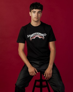 Black Sprayground Up And Down Men's T Shirts | 117605283