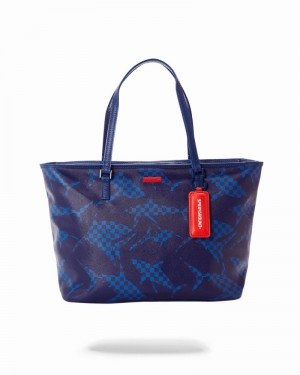 Blue Sprayground Camo Shark Pattern Men's Tote Bags | 673875602