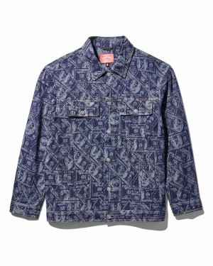 Blue Sprayground Printed Button Front Denim Women's Jackets | 965567956