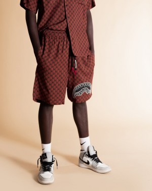 Brown Sprayground Bermuda Skull Checkerd Men's Shorts | 86801038