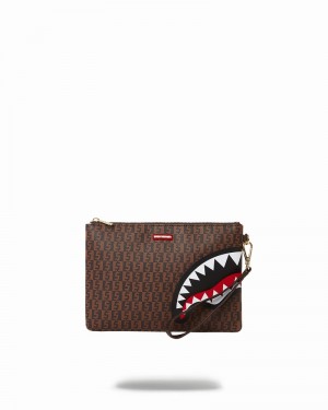 Brown Sprayground Cashin Checks Crossover Men's Clutch Bags | 913045170