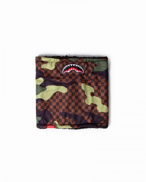 Brown Sprayground Checkered Camo Unisize Men's Neck Warmer | 9899677