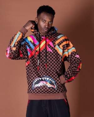 Brown Sprayground Checkit Men's Hoodie | 184033270