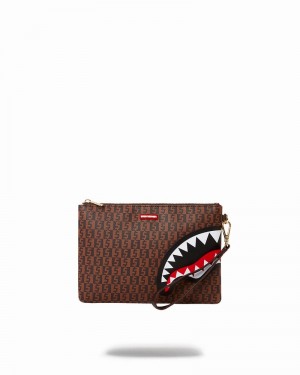 Brown Sprayground Money Checkered Men's Clutch Bags | 84115795