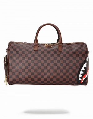 Brown Sprayground Paris Vs Florence Shark Men's Duffle Bags | 839327867