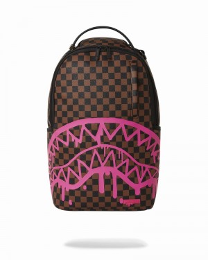 Brown Sprayground Pink Drip Check Dlx Men's Backpacks | 901548820
