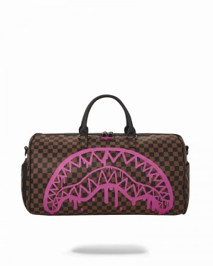 Brown Sprayground Pink Drip Check Men's Duffle Bags | 478235671