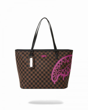 Brown Sprayground Pink Drip Check Men's Tote Bags | 246704988