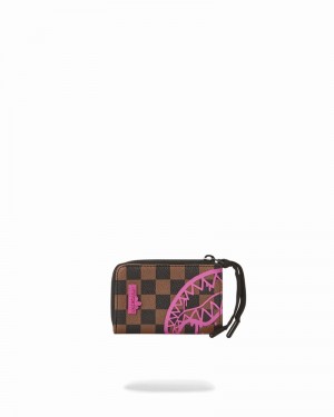 Brown Sprayground Pink Drip Check Men's Wallets | 115640958