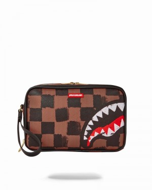 Brown Sprayground Pochette Sharks In Paris Painted Men's Toiletry Bags | 928449153